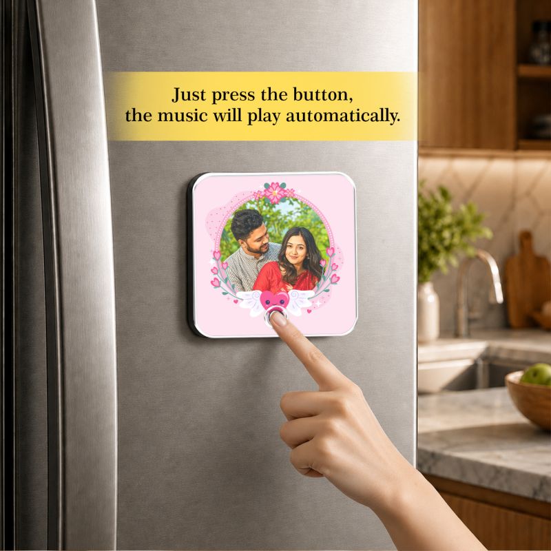 Personalised Musical Fridge Magnet, Custom Photo and Song, Rechargeable Battery, Type-C USB Charging, Gift for Anniversaries, Weddings, and Birthdays
